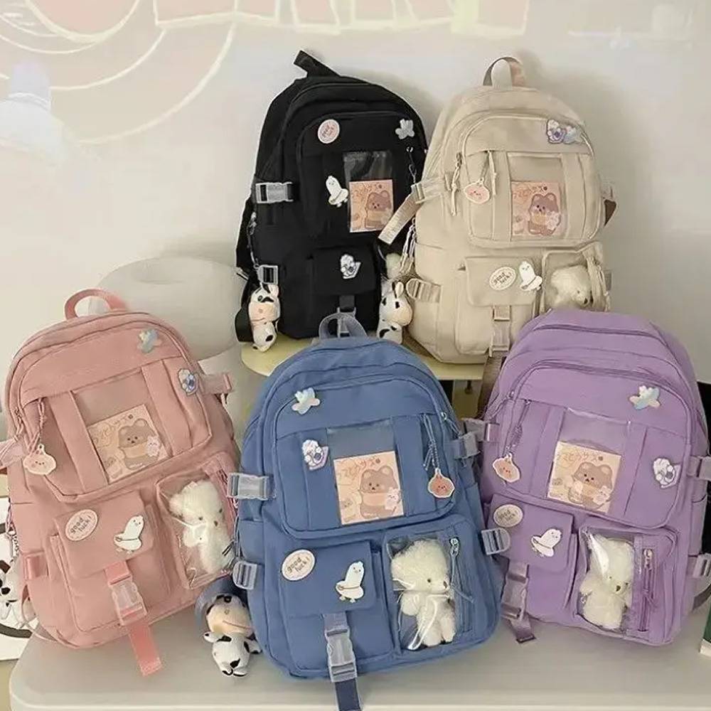 リュックサック 推し活 リュック ポケット付き ぬいぐるみ付き 韓国風 バックパック レディース 通学   ブルー - 画像5