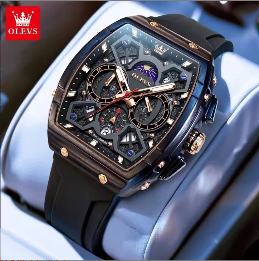 OLEVS 腕時計 メンズ 男性用 ブラック 多機能 発光針 人気 クォーツ カレンダー 防水 ブランド  