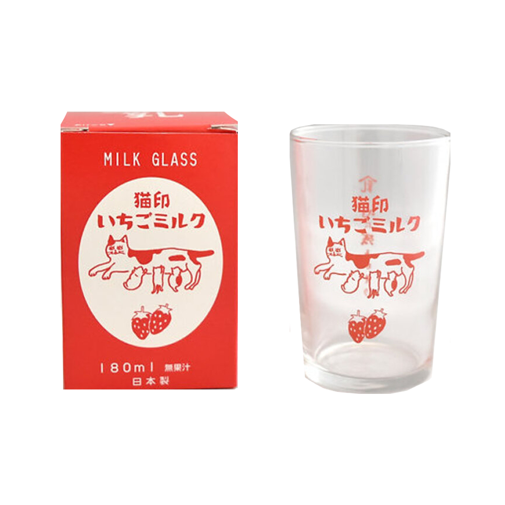 猫印 いちごミルク グラス 180ml 日本製 星羊社 ネコ 猫グッズ かわいい コップ プレゼント  赤