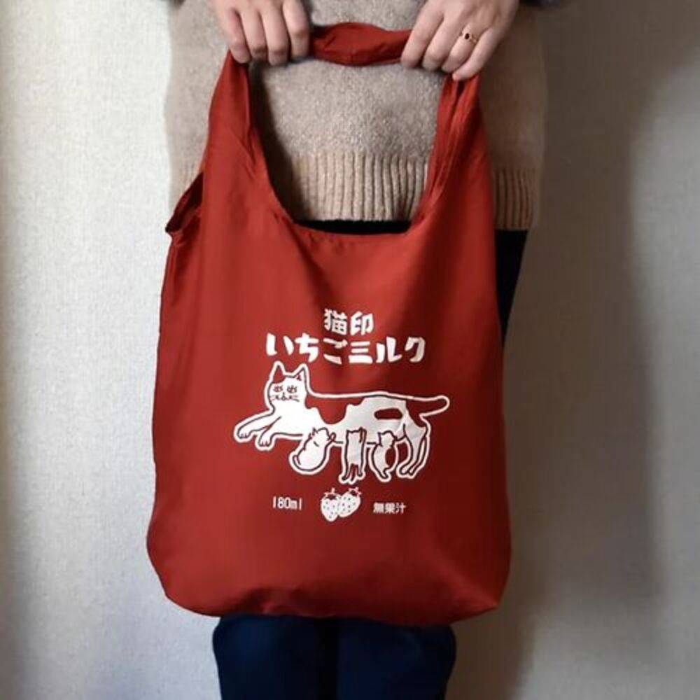 おしゃれ かわいい プレゼント ギフト レッド 雑貨 折りたたみ 猫グッズ 昭和レトロ お買い物袋   赤