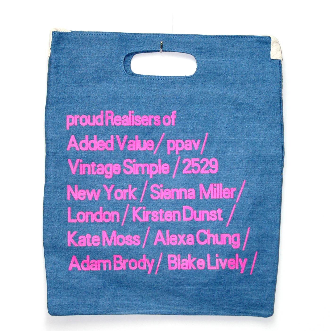 青×ピンク トートバッグ デニム 大容量 軽量 通勤通学 多機能 英字ロゴ アメアパ 青-ピンク文字