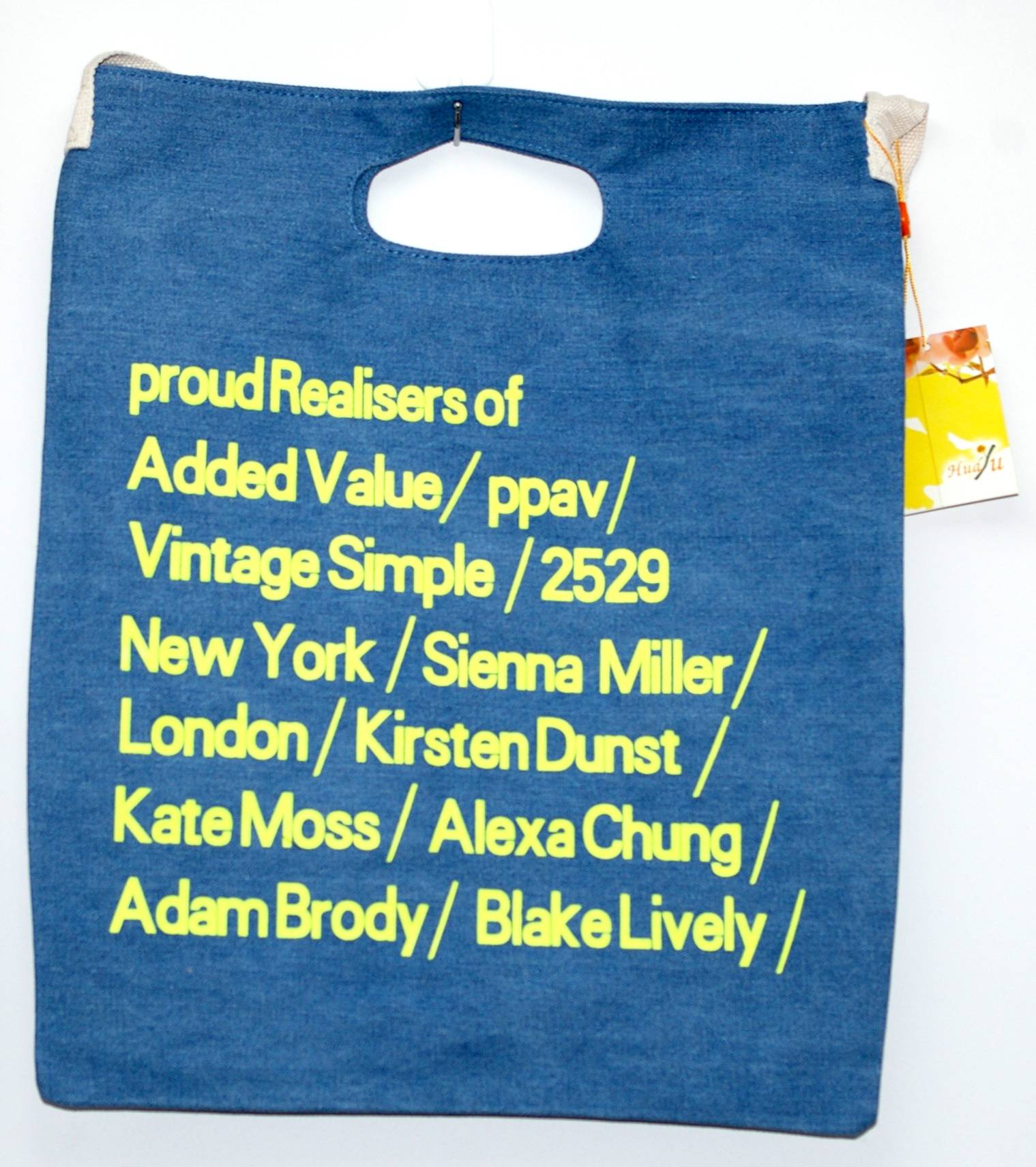 ショルダー 手提げ 両用 キャンバス バッグ エコバッグ 英字テキスト柄 デニム  黒-黄文字 - 画像6