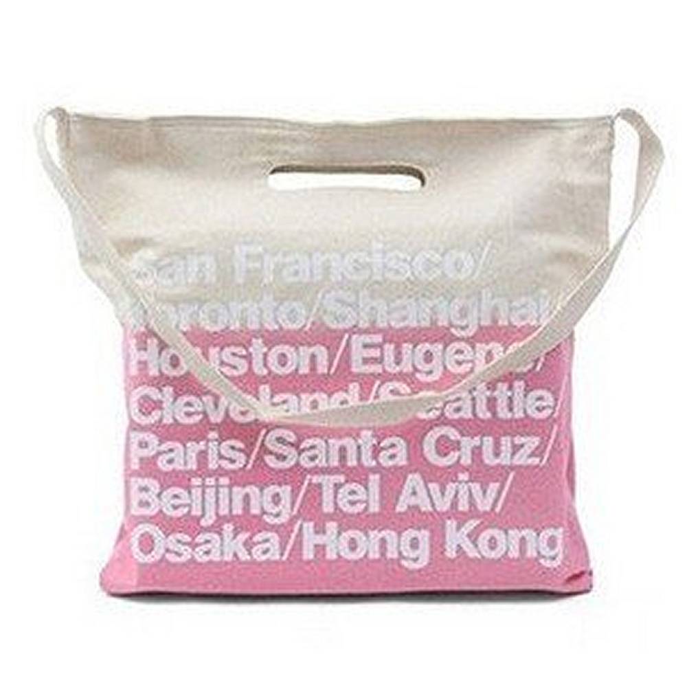 白×ピンク トートバッグ デニム 大容量 軽量 通勤通学 多機能 英字ロゴ  オフホワイト×ピンク