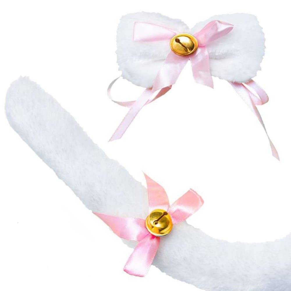 猫 なりきりセット レディース かわいい コスプレ イベント 衣装 手袋 リボン 猫耳  しっぽ 白 - 画像5