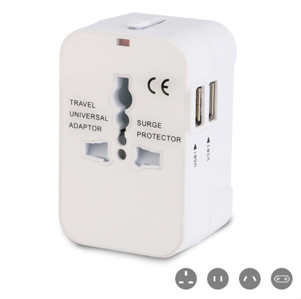 海外旅行用 変換プラグ 4種類対応 世界200カ国以上対応 USBポート2口付き   ホワイト