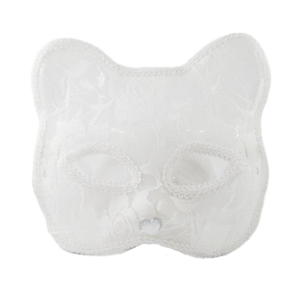 フェイスマスク 猫 ネコ レース コスプレ 舞踏会 仮面 ベネチアンマスク ハロウィン ホワイト