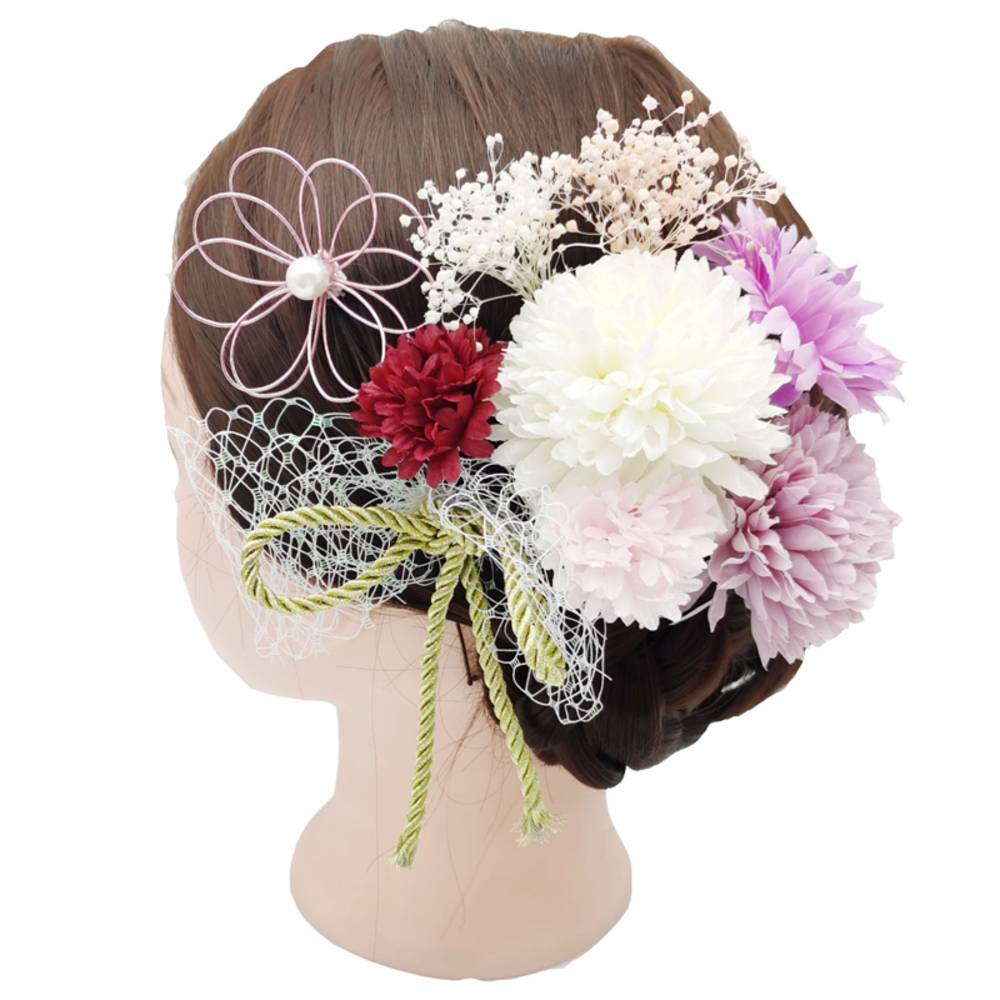 振袖 髪飾り 菊 かんざし 豪華 9点セット 成人式 卒業式 着物 袴 浴衣 和服 造花 ピンポ  紫 - 画像1