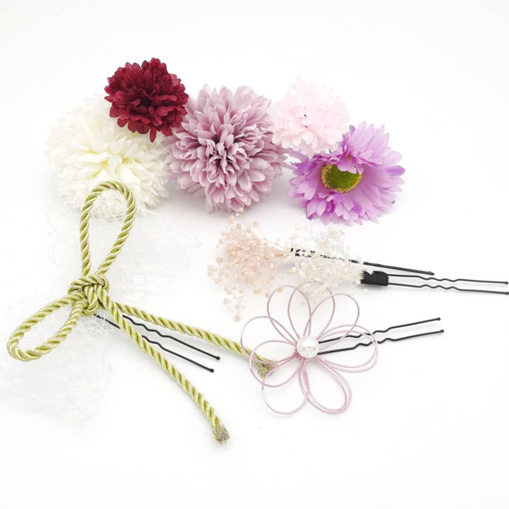 振袖 髪飾り 菊 かんざし 豪華 9点セット 成人式 卒業式 着物 袴 浴衣 和服 造花 ピンポ  紫 - 画像2