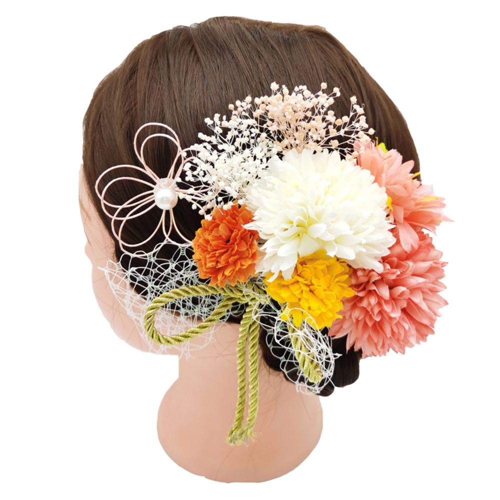 付き 花 パール 結婚式 卒業式 華やか 和風 成人式 豪華 ヘアアクセサリー 髪飾り 袴 水引   赤