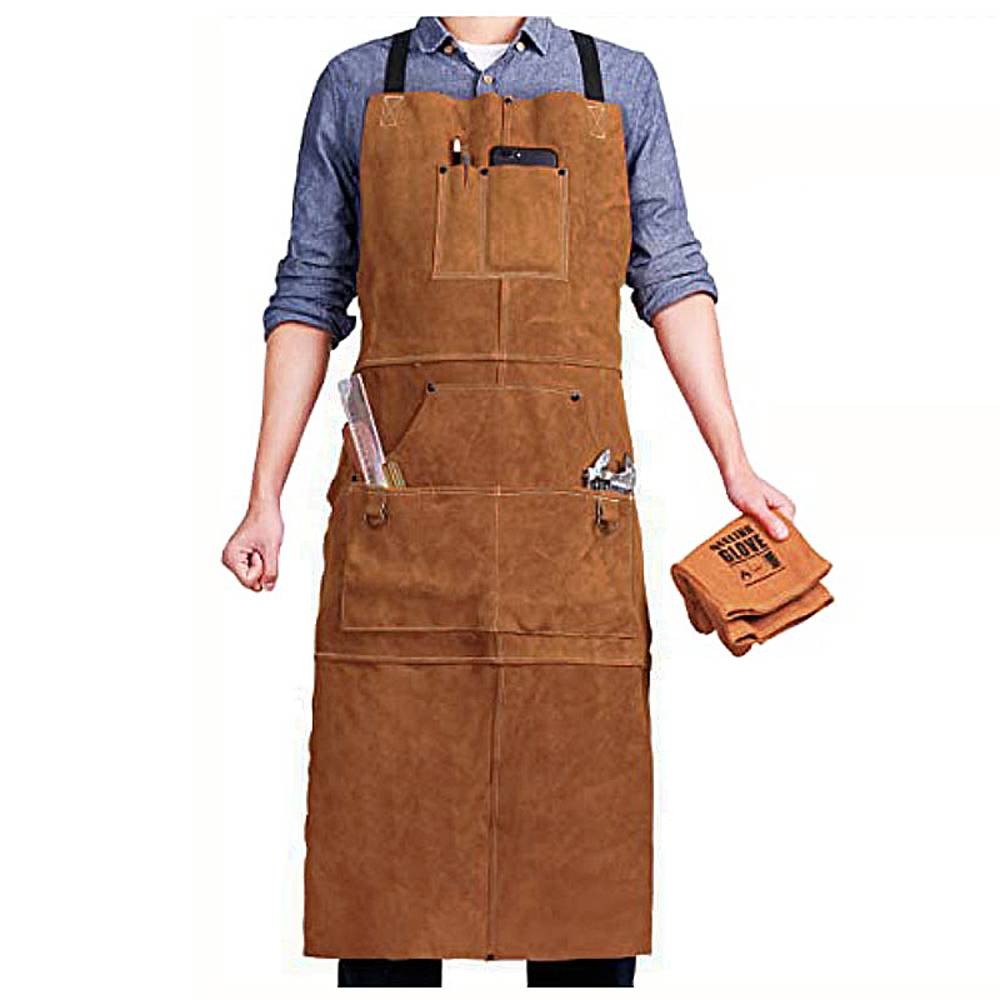作業用 エプロン 厚手 工作 多機能収納 ポケット ガーデニング DIY 安全 作業着 キャラメル