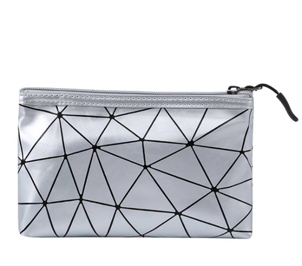 化粧バッグ ポーチ 化粧品 防水 PU レザー バスアメニティ トラベル ポーチ   シルバー