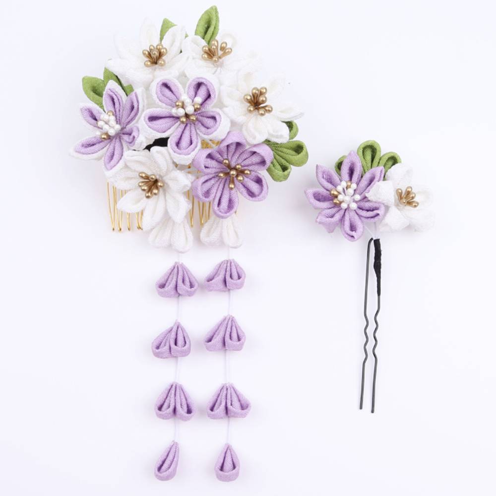 振袖 髪飾り 梅 藤 ヘアアクセサリー  かんざし 可愛い 2点セット 成人式 入学式 紫 - 画像2