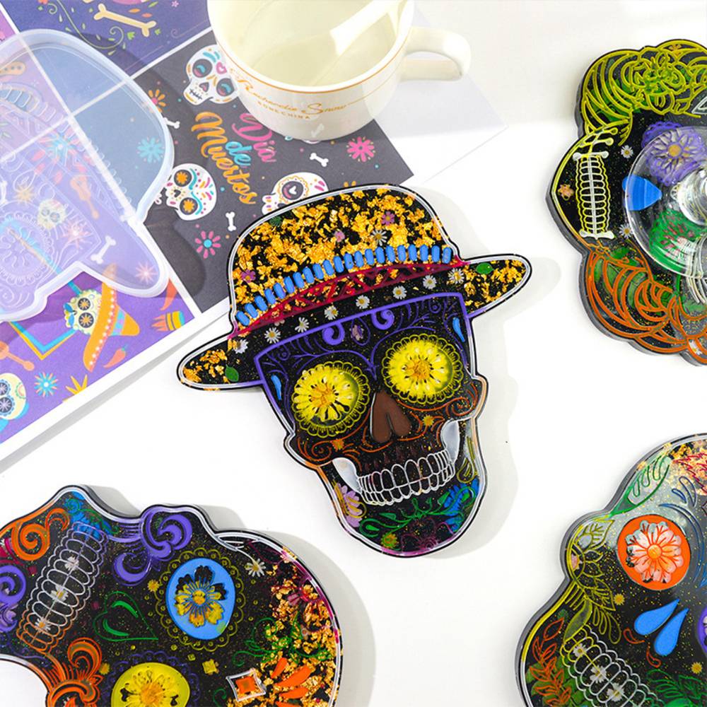 レジン シリコンモールド コースター 骸骨 4点セット カラベラ DIY スカル ドクロ  - 画像4