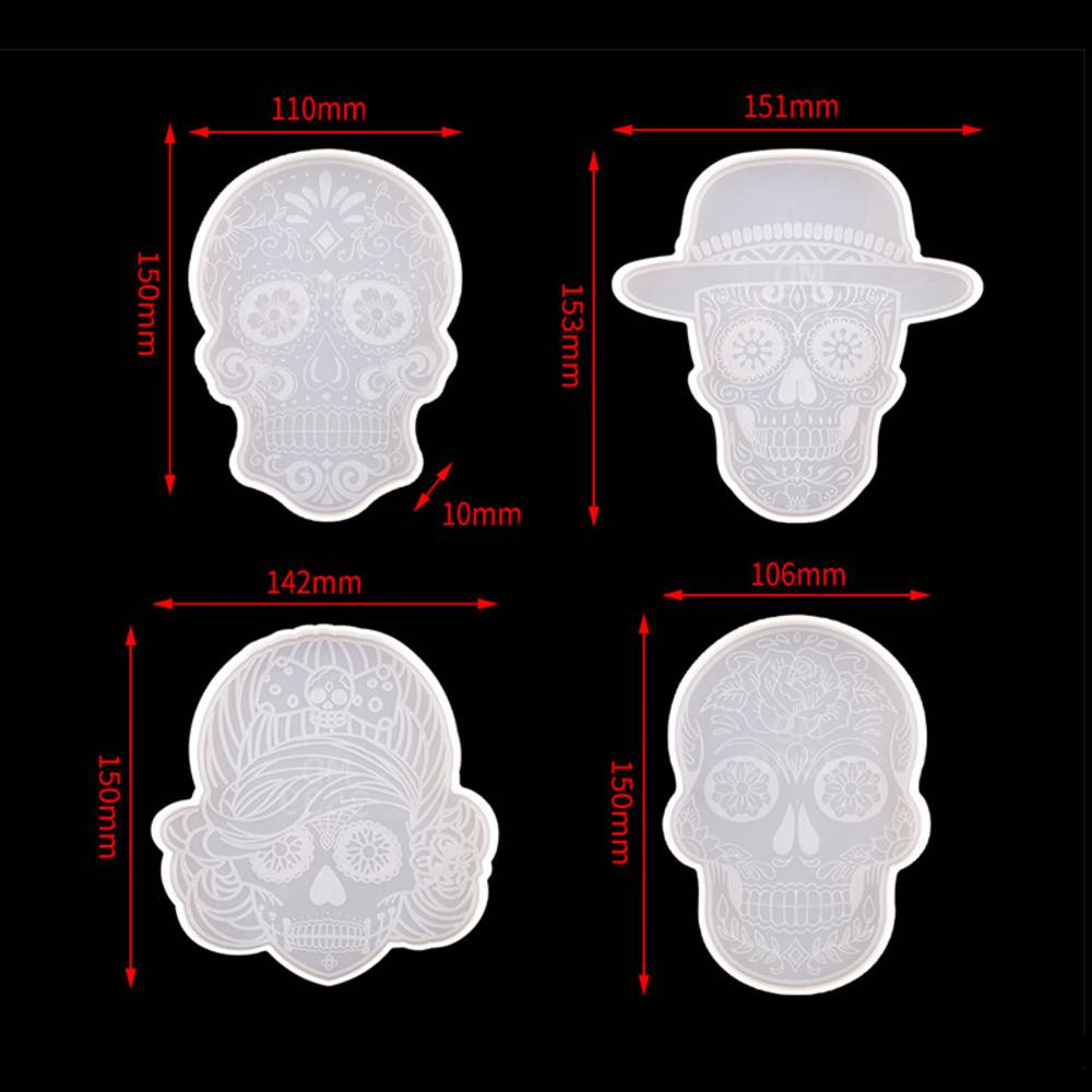 レジン シリコンモールド コースター 骸骨 4点セット カラベラ DIY スカル ドクロ  - 画像8