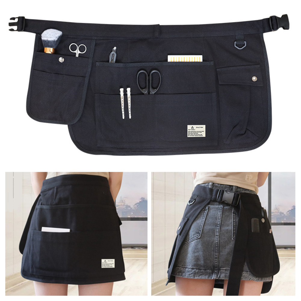 エプロン おしゃれ 作業 耐久性 ショート サロン カフェ ヘアサロン 美容師 スタイリスト バーテ  黒