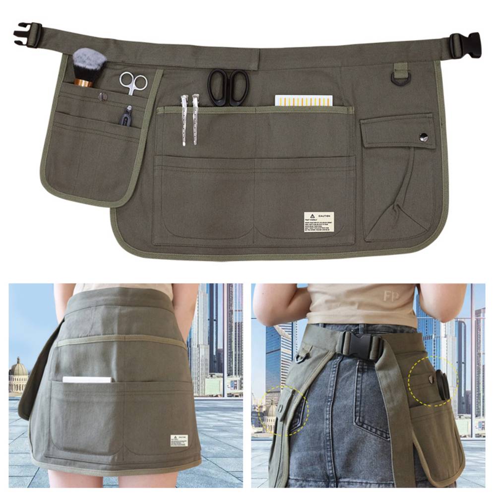 エプロン 耐久性 カフェ ショート丈 工具 収納 ヘアサロン 美容師 作業エプロン ガーデニング 濃いカーキ