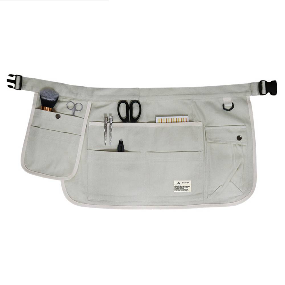 エプロン ショート丈 工具 収納 ヘアサロン 美容師 作業エプロン ガーデニング 小道具入れ 白 - 画像2