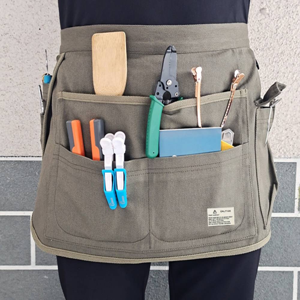 エプロン ショート丈 工具 収納 ヘアサロン 美容師 作業エプロン ガーデニング 小道具入れ 白 - 画像3