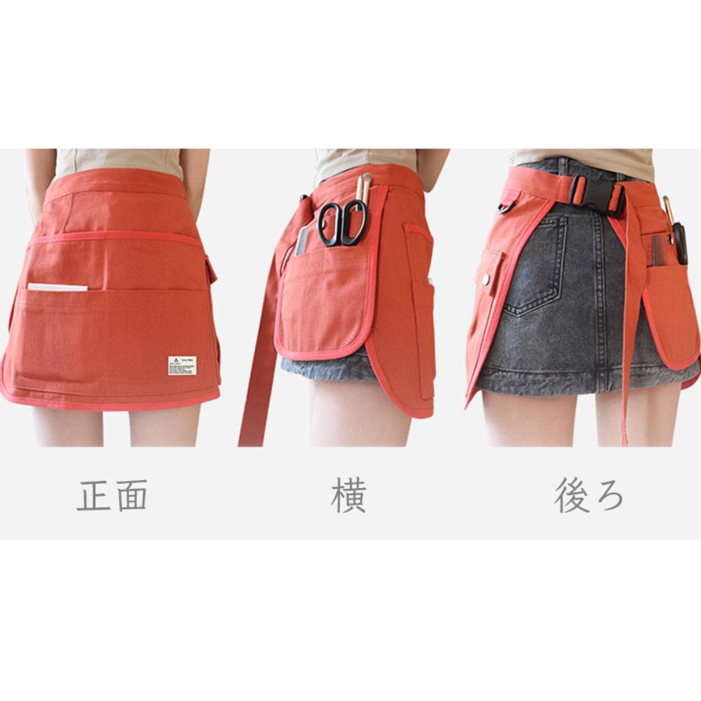 エプロン ショート丈 工具 収納 ヘアサロン 美容師 作業エプロン ガーデニング 小道具入れ 白 - 画像4