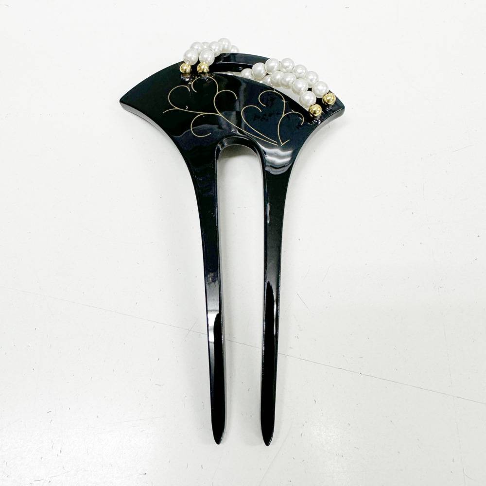 髪飾り かんざし 和装 パール 二本差し かわいい 簪 バチ型 レディ  黒ビーズなし