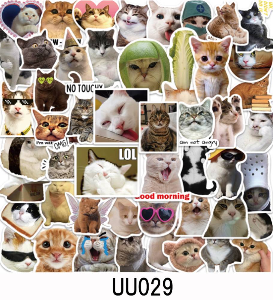 シール ステッカー 猫ミーム フレークシール 50枚 生活防水 スマホ ステッカー  UU029
