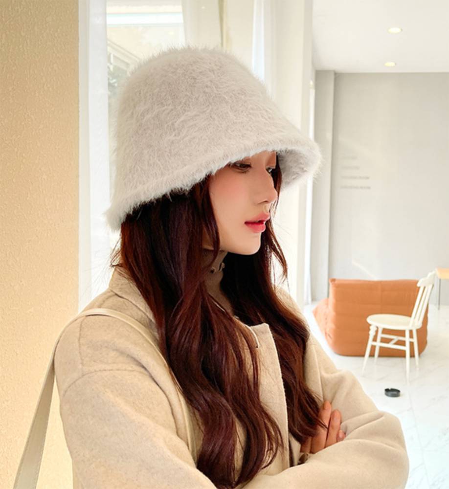 帽子 起毛ボウ 無地柄 クローシュハット バケットハ  アイボリーホワイト - 画像2