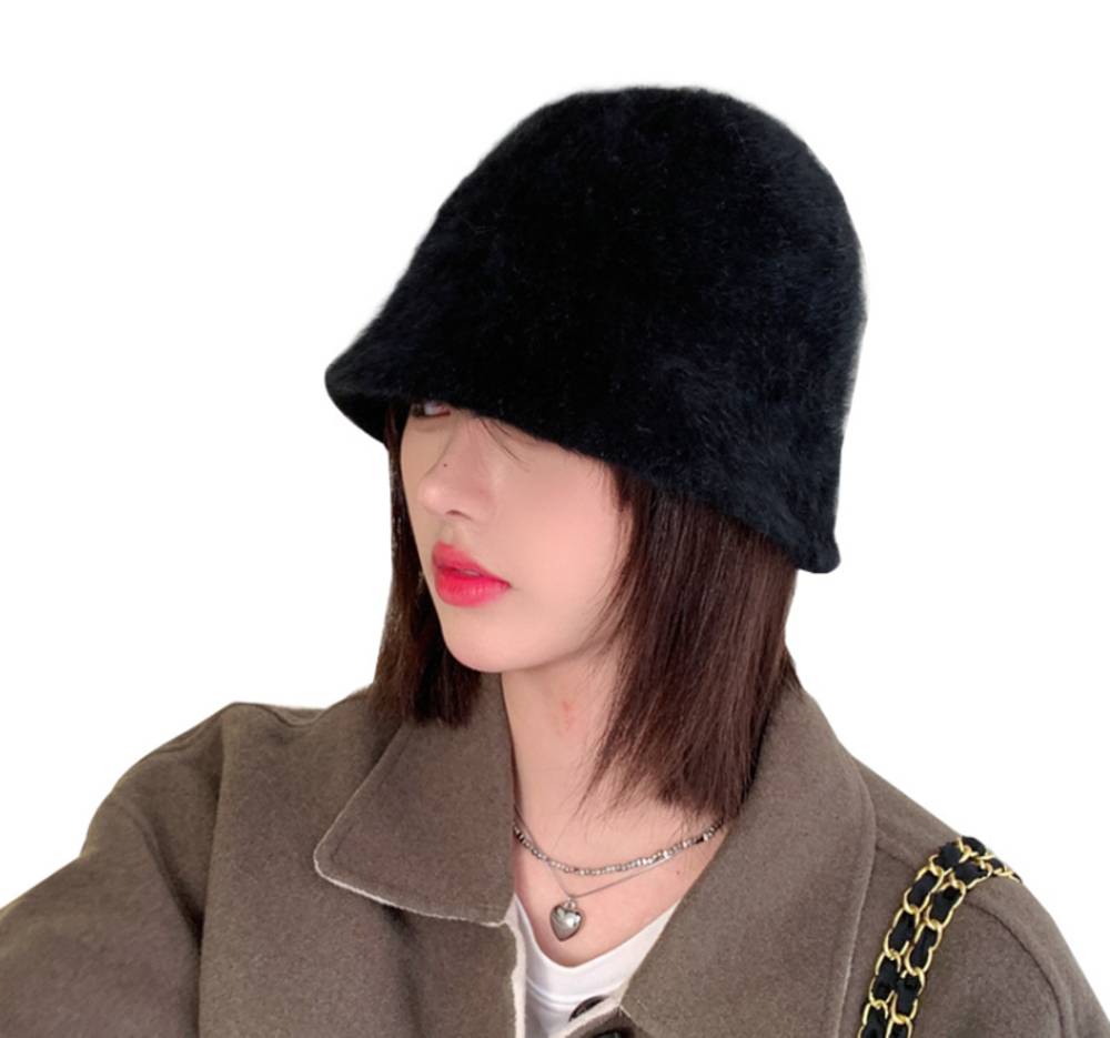 帽子 起毛ボウ 無地柄 クローシュハット バケットハ  アイボリーホワイト - 画像3