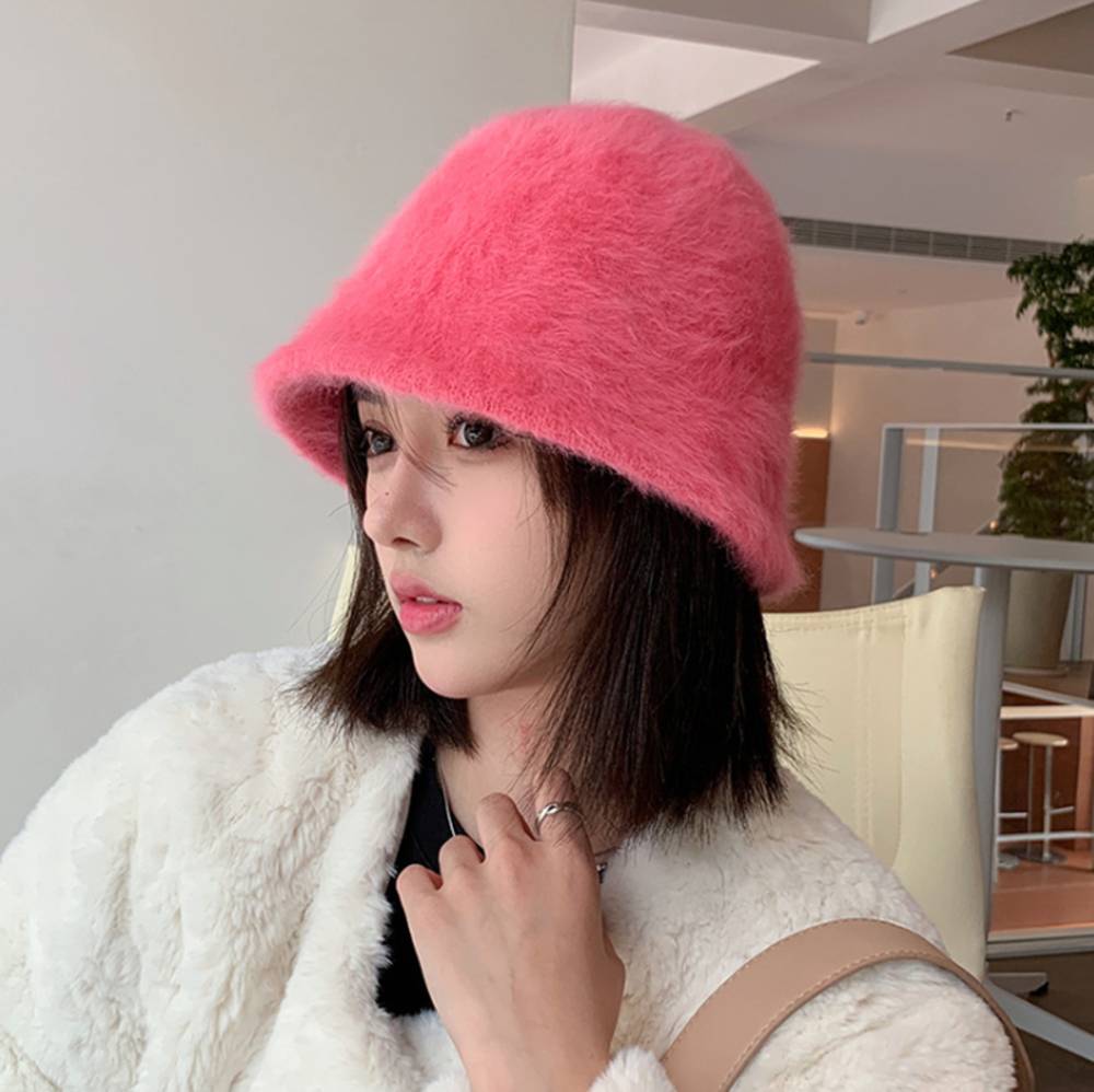 帽子 起毛ボウ 無地柄 クローシュハット バケットハ  アイボリーホワイト - 画像4