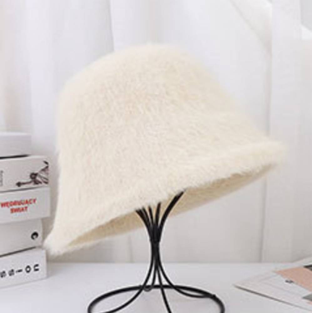 帽子 起毛ボウ 無地柄 クローシュハット バケットハ  アイボリーホワイト - 画像6