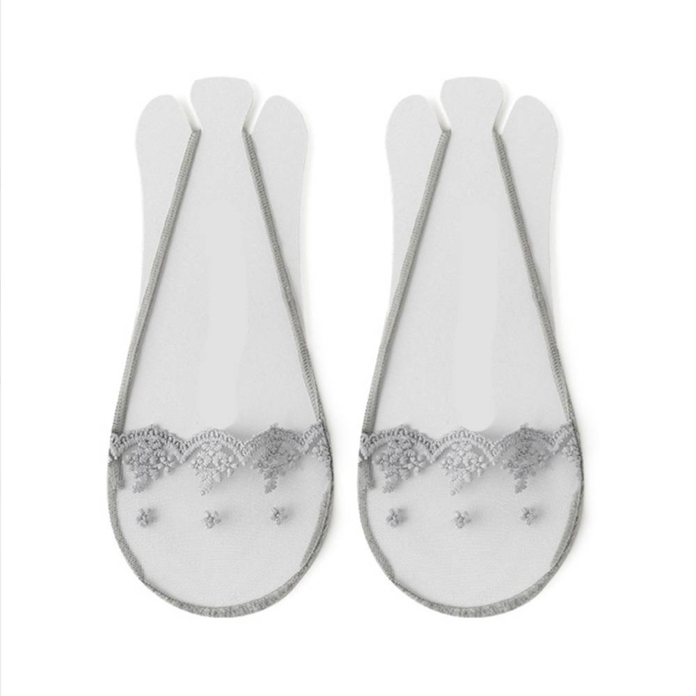 靴下 レース シースルー ソックス ヒール 2足セット 脱げない靴下 レース 綿 グレー