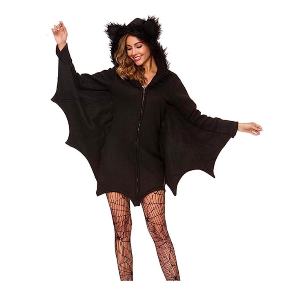 ヴァンパイア 吸血鬼 コウモリ コスプレ衣装+タイツ 2点セット マント フード付き コスチューム ハロウィン ブラック ホラー 仮装 演出 学園祭 M