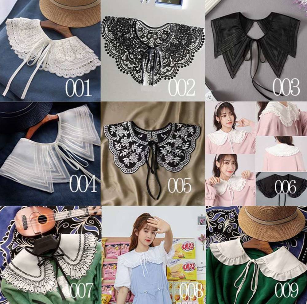 かわいいレース付け襟 リボン付き 取り外し可能偽襟 レイヤード セーター重ね着 フリル襟  004 - 画像2