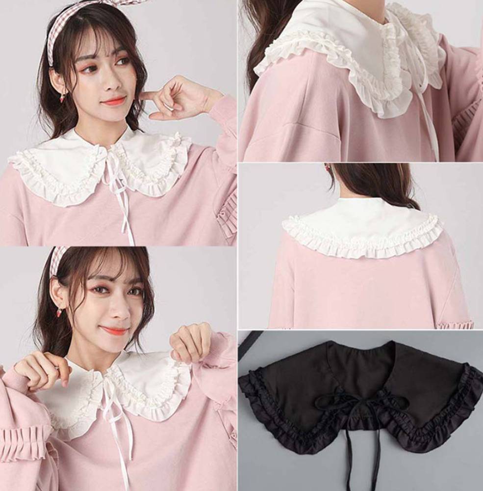 かわいいレース付け襟 リボン付き 取り外し可能偽襟 レイヤード セーター重ね着 フリル襟  004 - 画像5