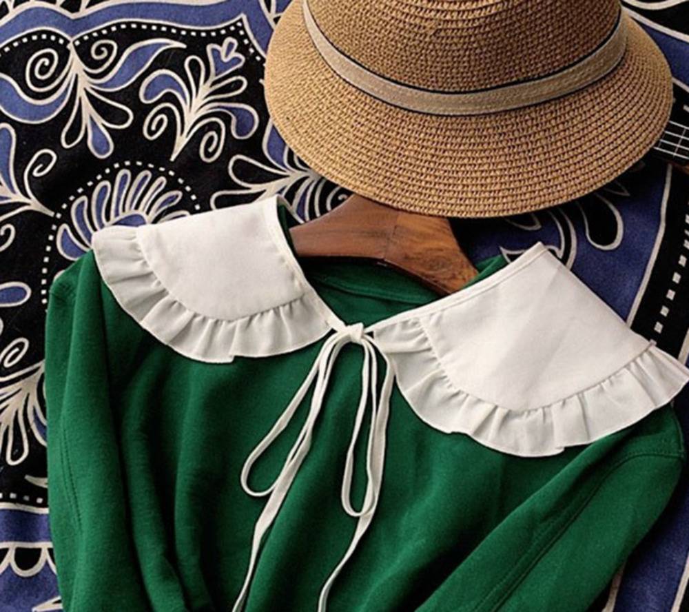 かわいいレース付け襟 リボン付き 取り外し可能偽襟 レイヤード セーター重ね着 フリル襟  004 - 画像9