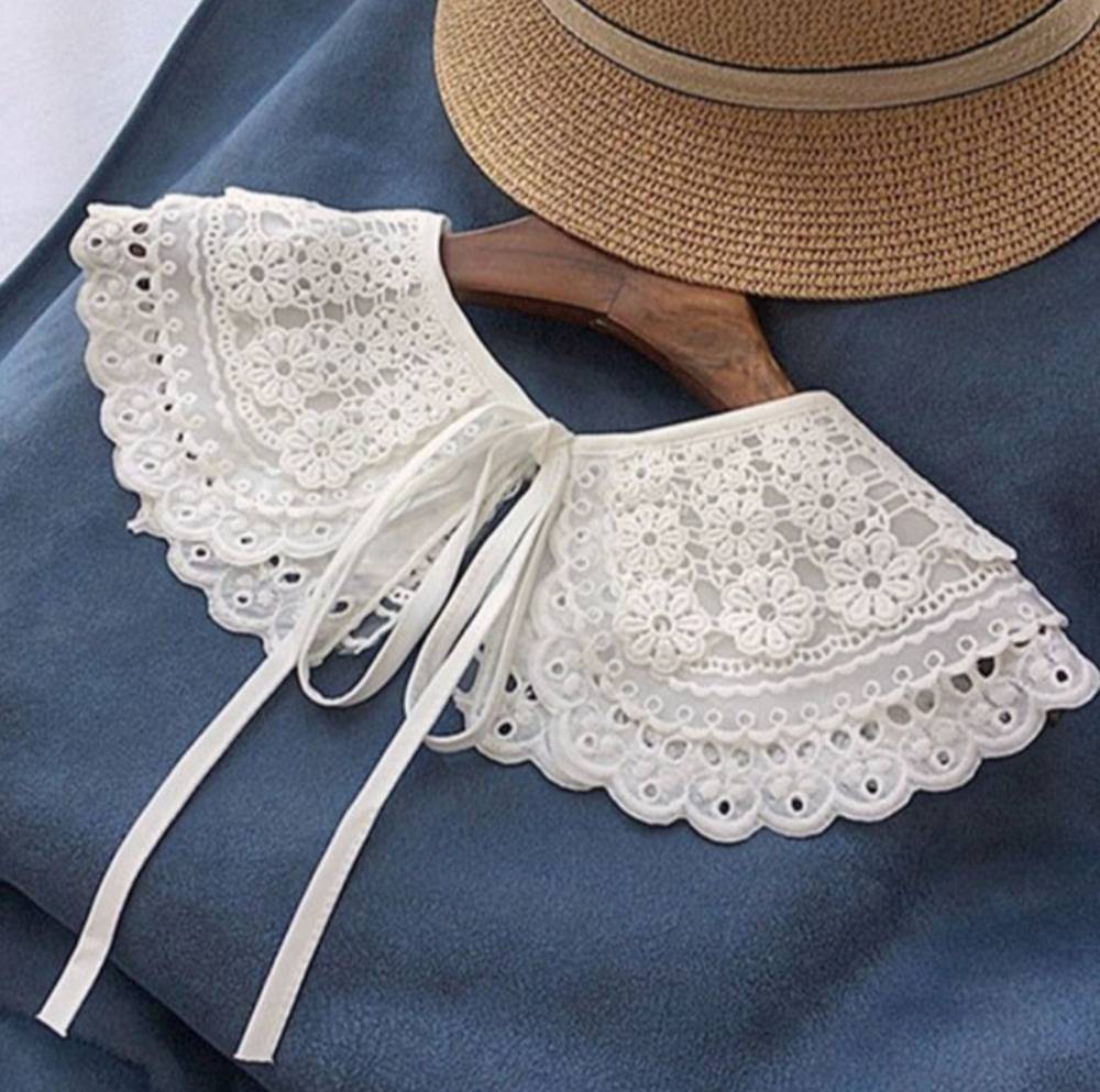 かわいい 花柄 付け襟 リボン付き 取り外し 偽襟 レイヤード セーター 重ね着 フリル襟