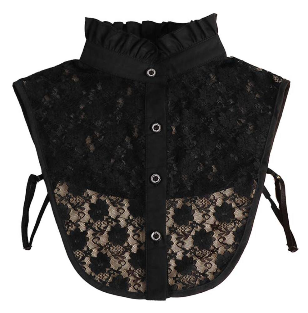 レース 付け襟 偽襟 ワイシャツ セーター 重ね着 レイヤード 取り外し 立ち襟 フェイクカラー ブラック