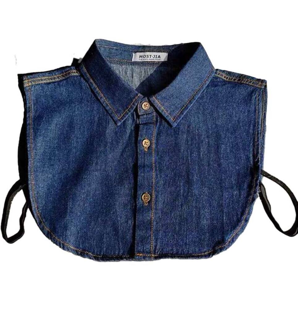 付け襟 重ね着 レイヤード ワイシャツ アクセサリー 偽襟  レディース デニム フェイクカラー 紺