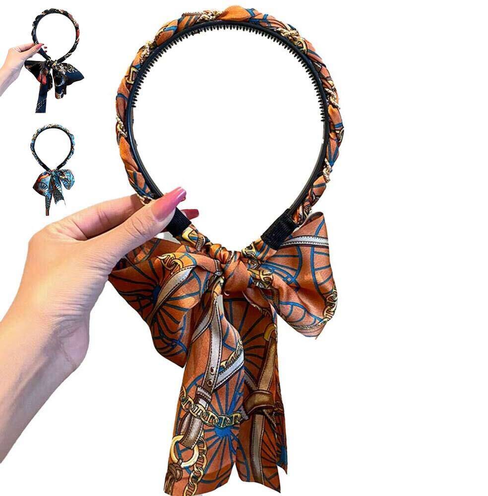 スカーフ カチューシャ ヘアバンド シュシュ付き ヘアアクセサリー レディース ブラウン 髪飾り ブラウン