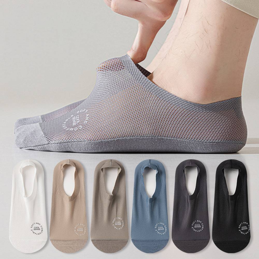 メンズ靴下 ショートソックス 3足セット 夏用 メッシュ 冷感 滑り止め かかとな  ホワイト - 画像3