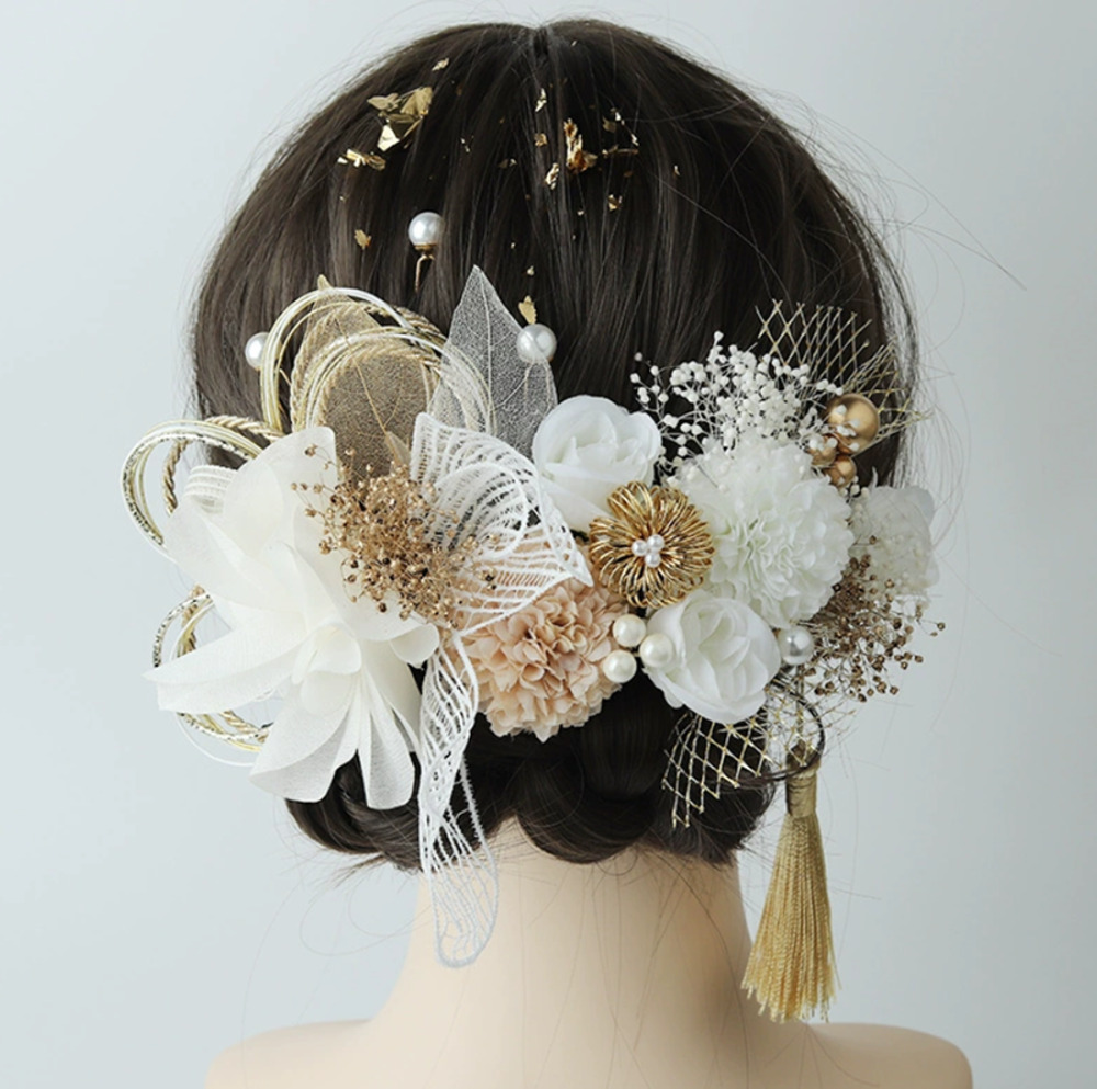 髪飾り 和装 金箔仕上げ 24点セット 成人式 水引 組紐 成人式 振袖 着物 和  ゴールド