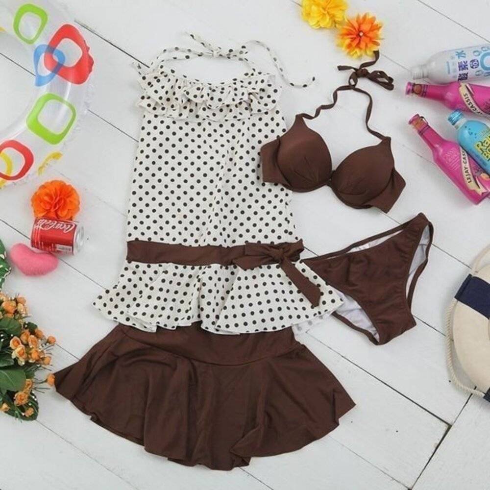 水着 レディース ビキニ 4点セット タンキニ  体型カバー ドット柄 S サイズS - 画像2