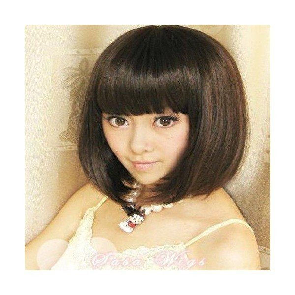 レディース ウィッグ コスプレ ファッション 耐熱フル ショート ボブ ストレート ダークブラウン