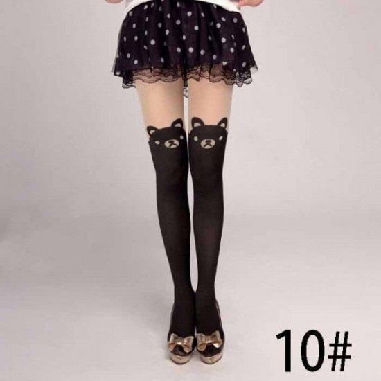 タトゥーストッキング フェイク オーバーニー クマ くま 熊 30デニール おしゃれ かわいい 