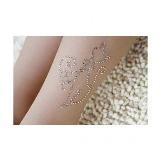 タトゥーストッキング ゴシック ラインストーン猫 フェイクタトゥー 美脚 ゴスロリ ネコ タイツ ZM-017 - 画像1