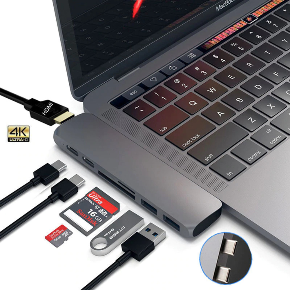 USB Type-C ハブ ドッキングステーション HDMI出力 SDカードリーダー MacBook 箱付き グレー