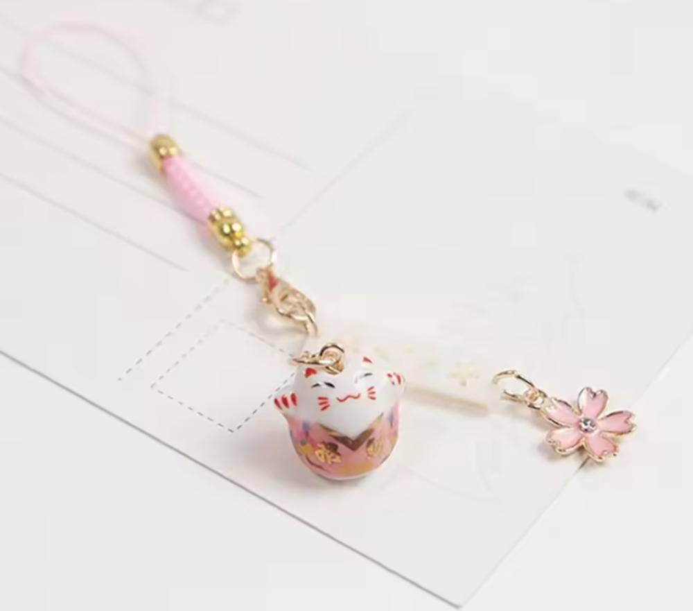 招き猫 スマートフォンストラップ iPhoneストラップ さくら 桜 猫 キーホルダー   ピンク