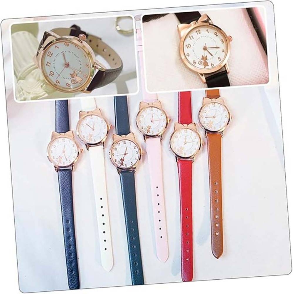 レディース 子供 アナログ 腕時計 猫 デザイン 女の子 キッズ プレゼント ブラックセット - 画像4