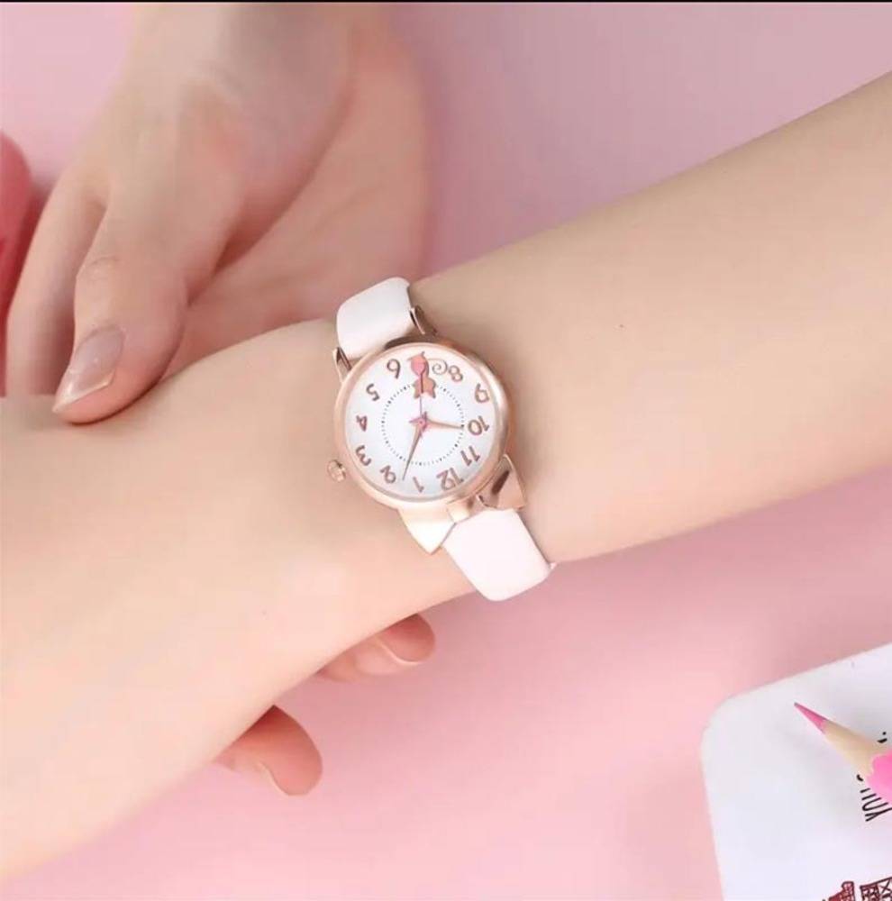 レディース 子供 アナログ 腕時計 猫 デザイン 女の子 キッズ プレゼント ブラックセット - 画像5