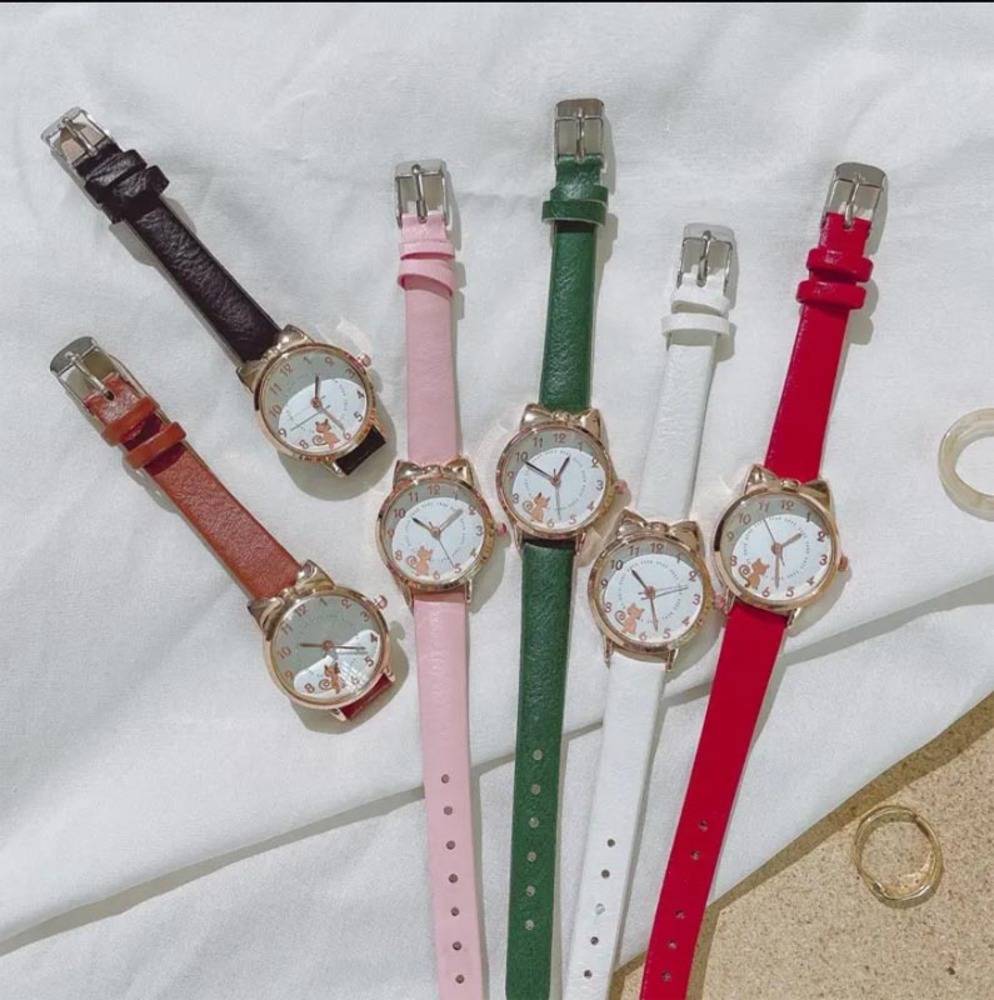 レディース 子供 アナログ 腕時計 猫 デザイン 女の子 キッズ プレゼント ブラックセット - 画像8