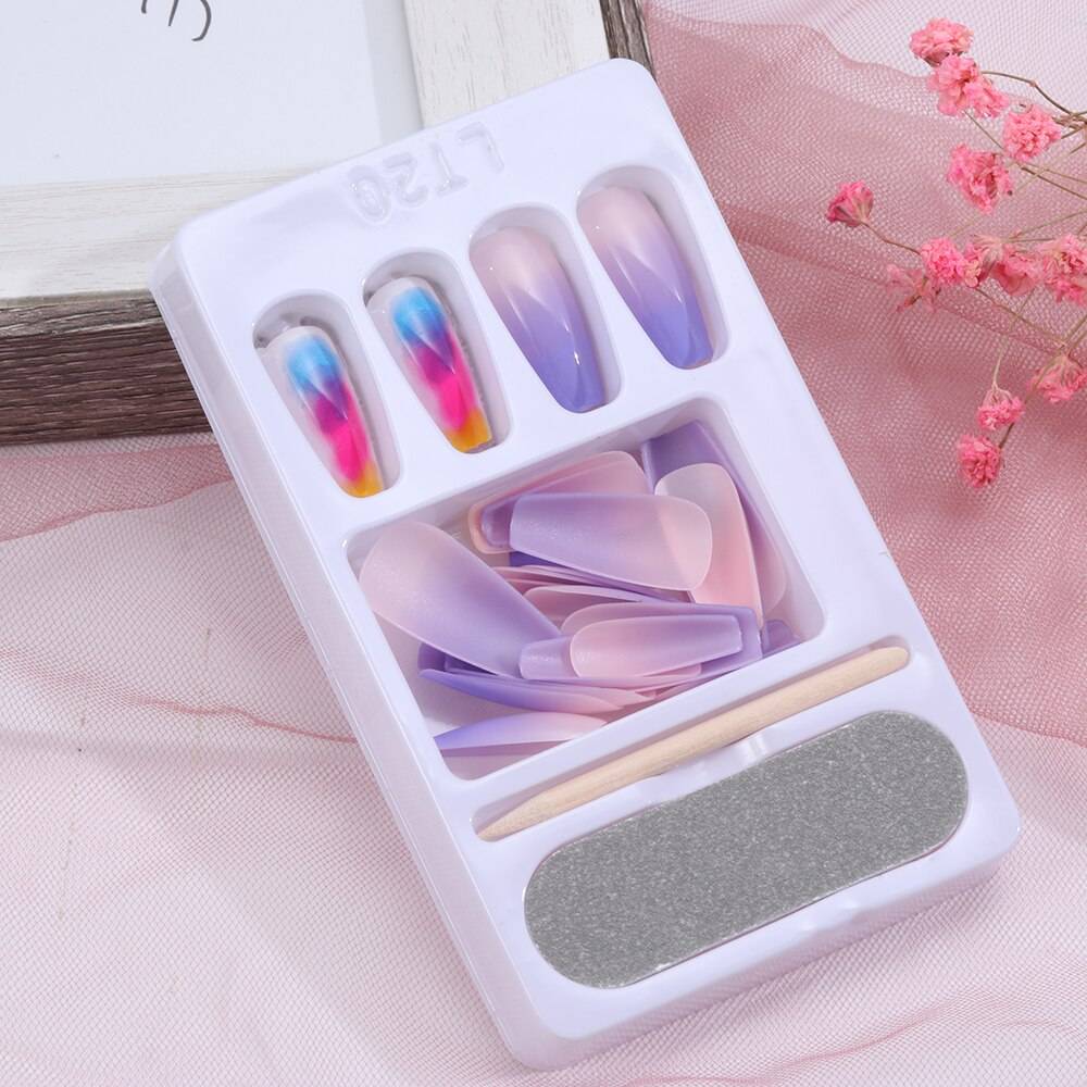 ネイルチップ パープル グラデーション レインボー ロング スクエア ギャル フェス 推し活 11 - 画像4